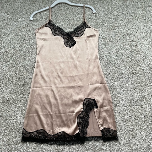 Satin Lace Slit Mini Slip Dress - Picture 3 of 6